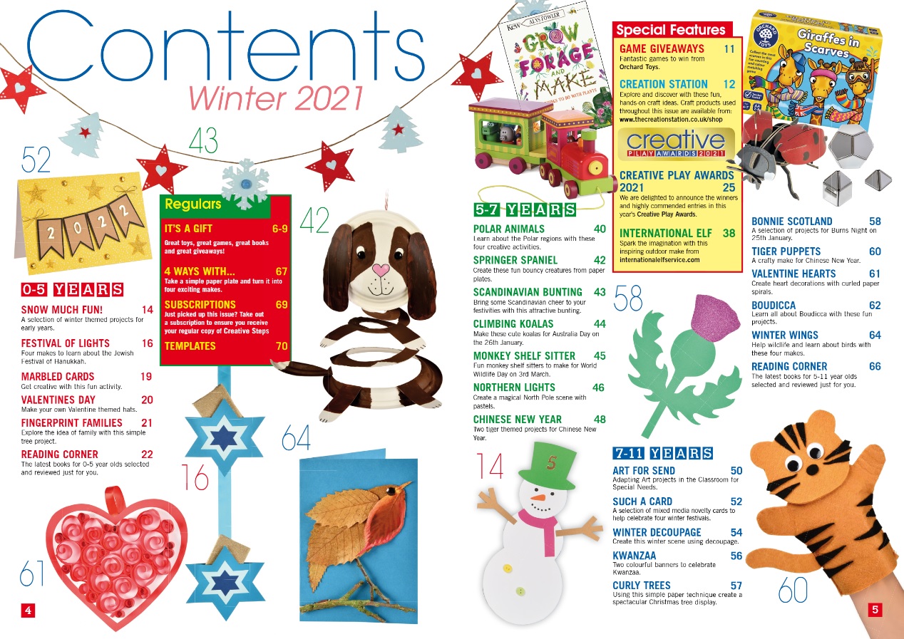 Creative Steps Winter 2021 Issue 72's contents