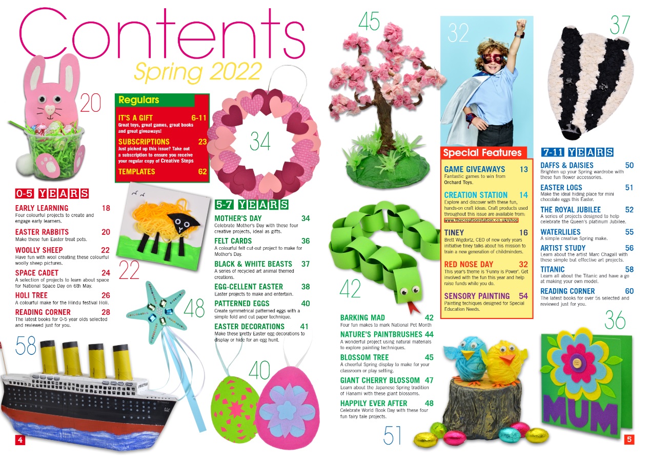 Creative Steps Spring 2022 Issue 73's contents